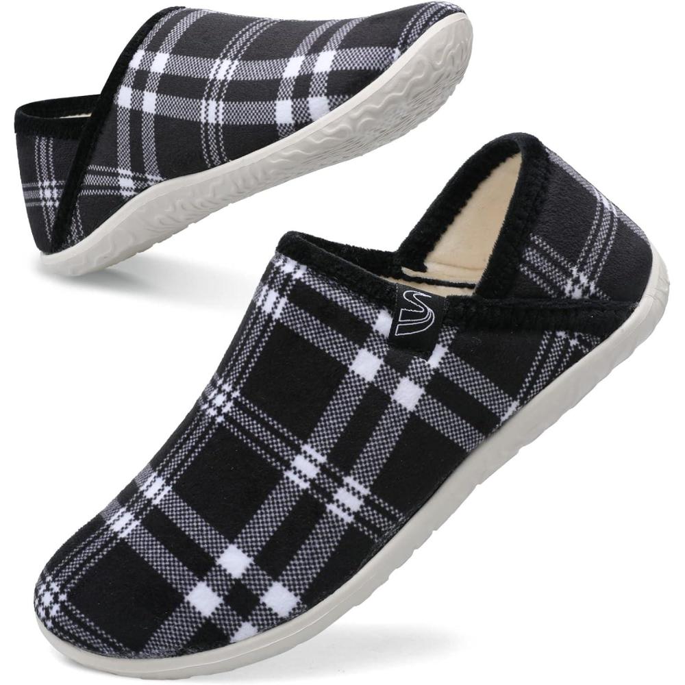 imageSpesoul Fuzzy House Slippers for Women Men Indoor Closed Back Lightweight Cozy Faux Furry Lining Barefoot House Shoes Slipper Socks for Bedroom Home Office Yoga Outdoor Walking ShoesTy2 Plaidblack
