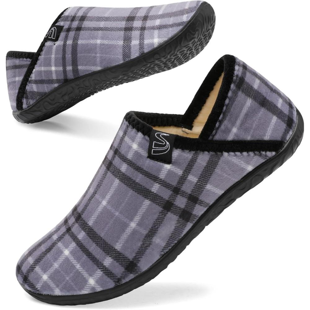 imageSpesoul Fuzzy House Slippers for Women Men Indoor Closed Back Lightweight Cozy Faux Furry Lining Barefoot House Shoes Slipper Socks for Bedroom Home Office Yoga Outdoor Walking ShoesTy2 Stripegrey