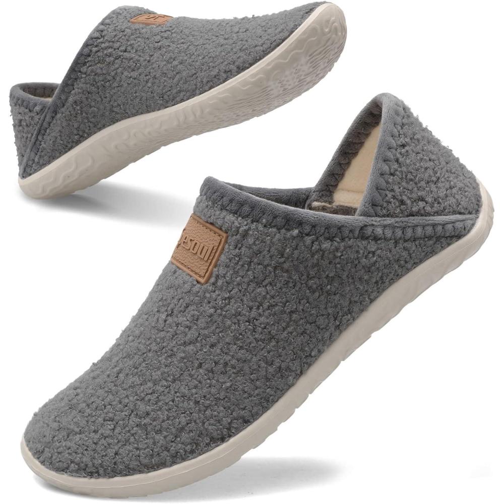 imageSpesoul Fuzzy House Slippers for Women Men Indoor Closed Back Lightweight Cozy Faux Furry Lining Barefoot House Shoes Slipper Socks for Bedroom Home Office Yoga Outdoor Walking ShoesTy1 Grey