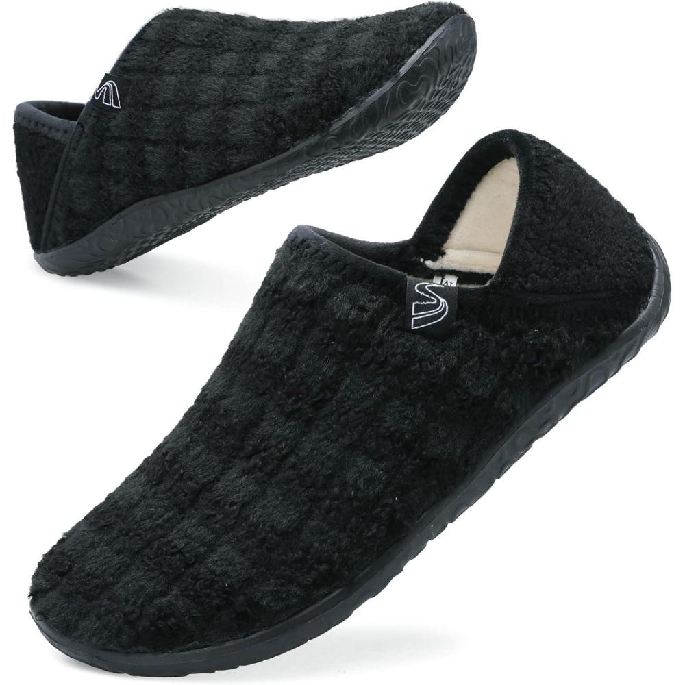 imageSpesoul Fuzzy House Slippers for Women Men Indoor Closed Back Lightweight Cozy Faux Furry Lining Barefoot House Shoes Slipper Socks for Bedroom Home Office Yoga Outdoor Walking ShoesTy1 Stripeblack