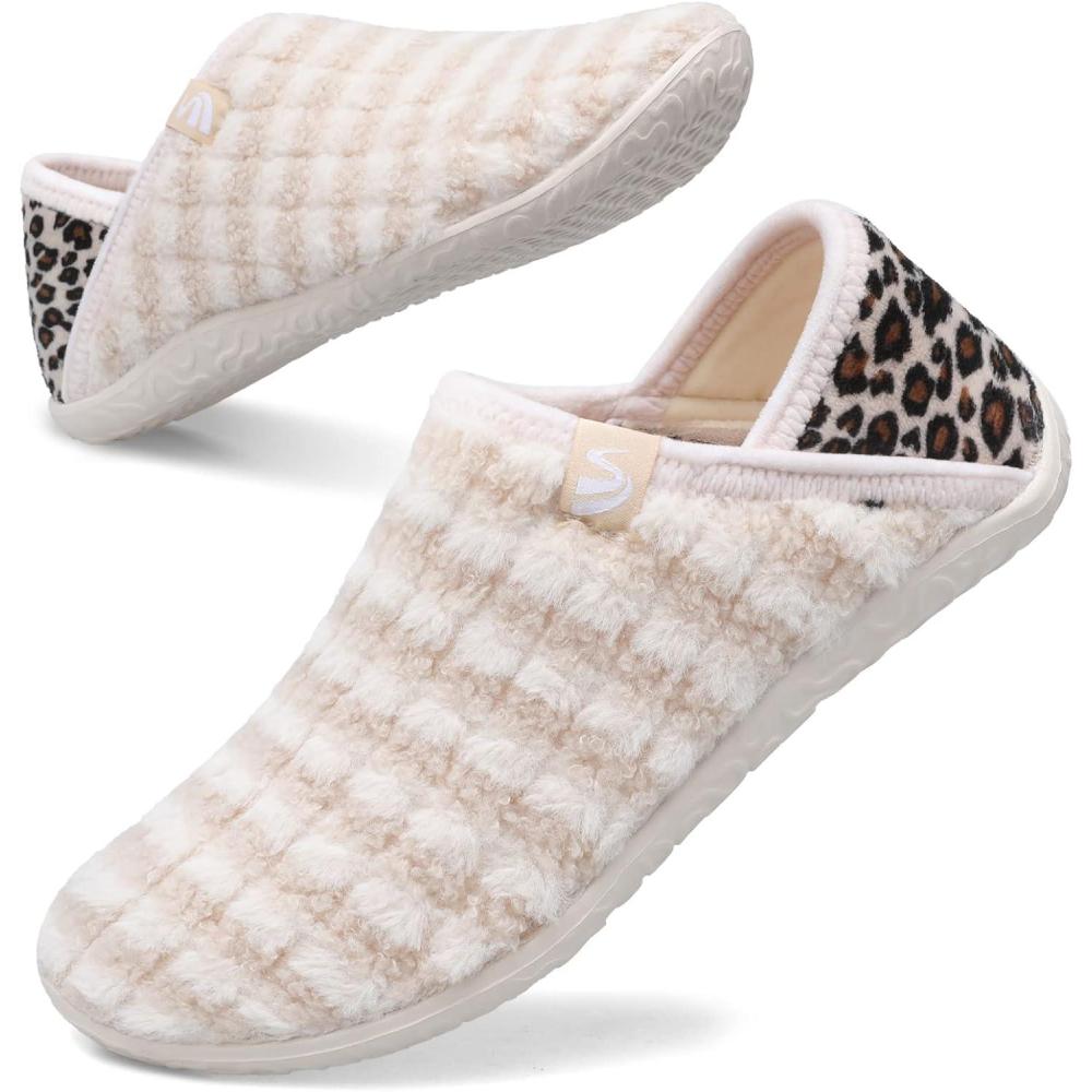 imageSpesoul Fuzzy House Slippers for Women Men Indoor Closed Back Lightweight Cozy Faux Furry Lining Barefoot House Shoes Slipper Socks for Bedroom Home Office Yoga Outdoor Walking ShoesTy1 Stripebeige