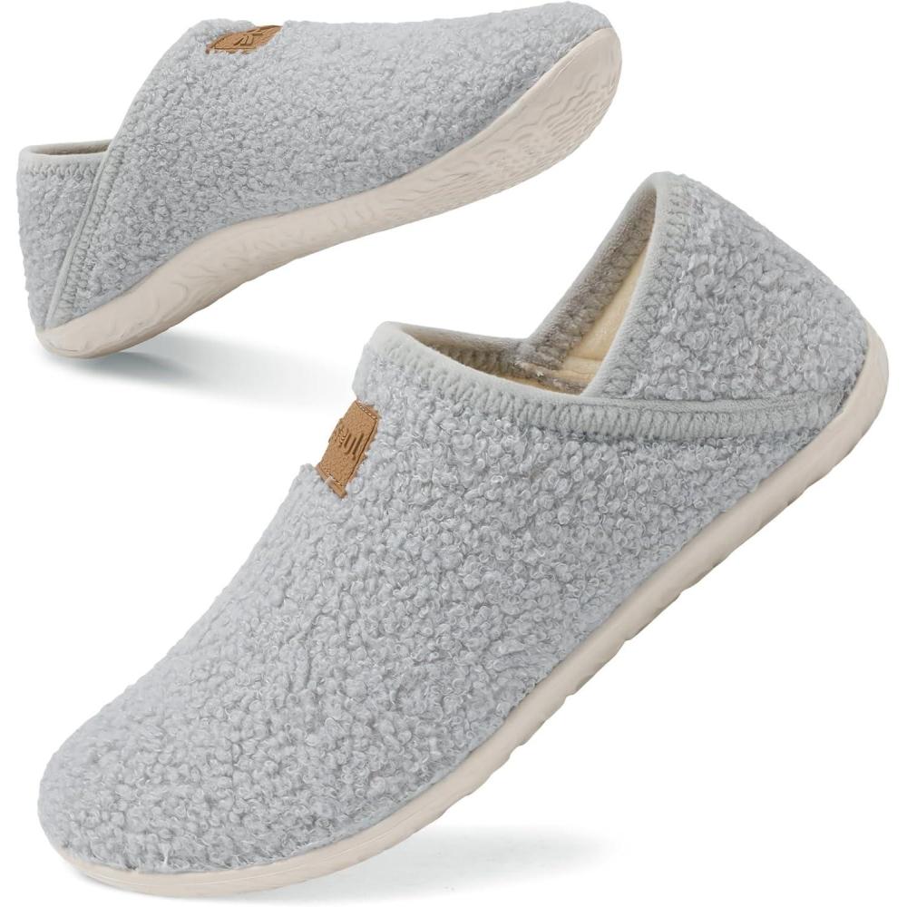 imageSpesoul Fuzzy House Slippers for Women Men Indoor Closed Back Lightweight Cozy Faux Furry Lining Barefoot House Shoes Slipper Socks for Bedroom Home Office Yoga Outdoor Walking ShoesTy1 Solidtdligrey