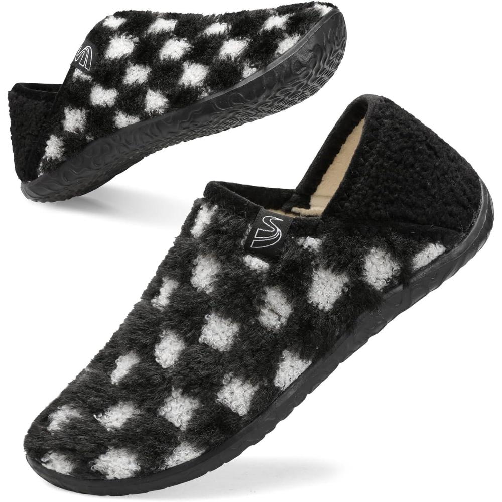 imageSpesoul Fuzzy House Slippers for Women Men Indoor Closed Back Lightweight Cozy Faux Furry Lining Barefoot House Shoes Slipper Socks for Bedroom Home Office Yoga Outdoor Walking ShoesTy3 Blackwhite