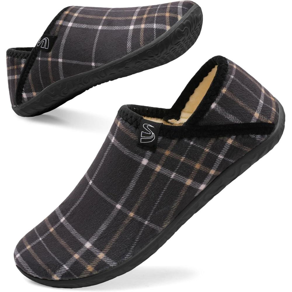 imageSpesoul Fuzzy House Slippers for Women Men Indoor Closed Back Lightweight Cozy Faux Furry Lining Barefoot House Shoes Slipper Socks for Bedroom Home Office Yoga Outdoor Walking ShoesTy2 Stripeblack
