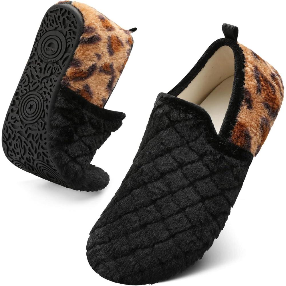 imageSpesoul Slippers for Women Men Furry Indoor House Shoes Soft Rubber Sole Slipper Socks Slip On House Slippers for Bedroom Home Office Travel YogaTy1 Blackleo