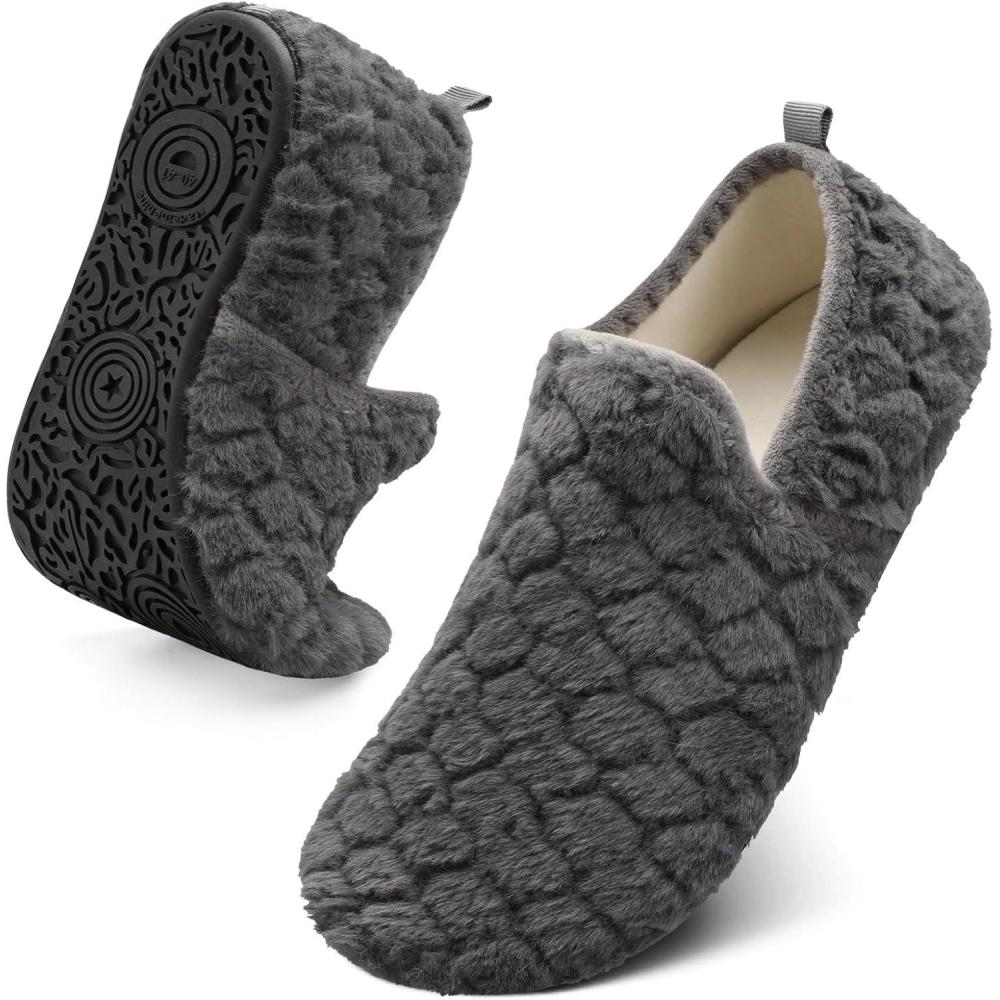 imageSpesoul Slippers for Women Men Furry Indoor House Shoes Soft Rubber Sole Slipper Socks Slip On House Slippers for Bedroom Home Office Travel YogaTy1 Grey