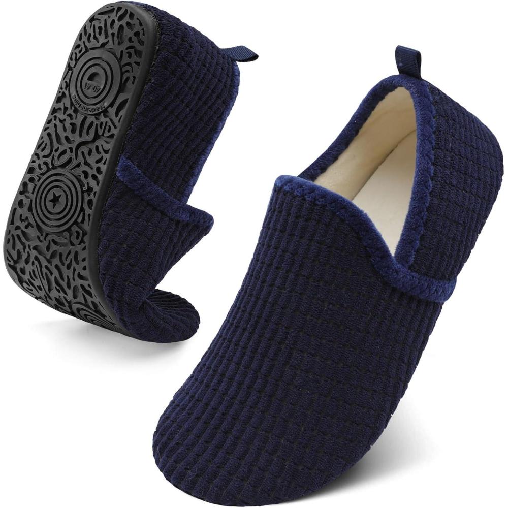 imageSpesoul Slippers for Women Men Furry Indoor House Shoes Soft Rubber Sole Slipper Socks Slip On House Slippers for Bedroom Home Office Travel YogaTy2 Navy