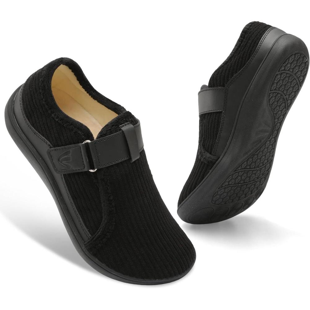 imageSpesoul Wide Womens Slippers Adjustable House Shoes Indoor Outdoor Barefoot Slippers Cozy Walking Shoe Swollen Edema Diabetic ShoesBlack
