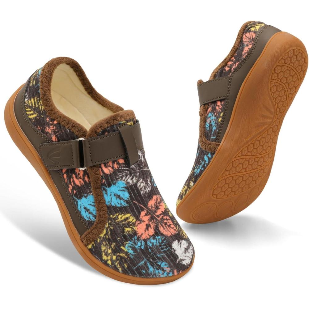 imageSpesoul Wide Womens Slippers Adjustable House Shoes Indoor Outdoor Barefoot Slippers Cozy Walking Shoe Swollen Edema Diabetic ShoesBrown Flower