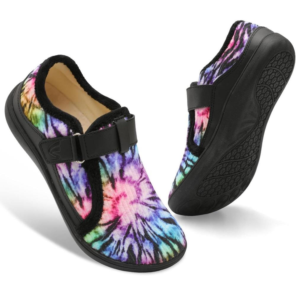 imageSpesoul Wide Womens Slippers Adjustable House Shoes Indoor Outdoor Barefoot Slippers Cozy Walking Shoe Swollen Edema Diabetic ShoesColor Black