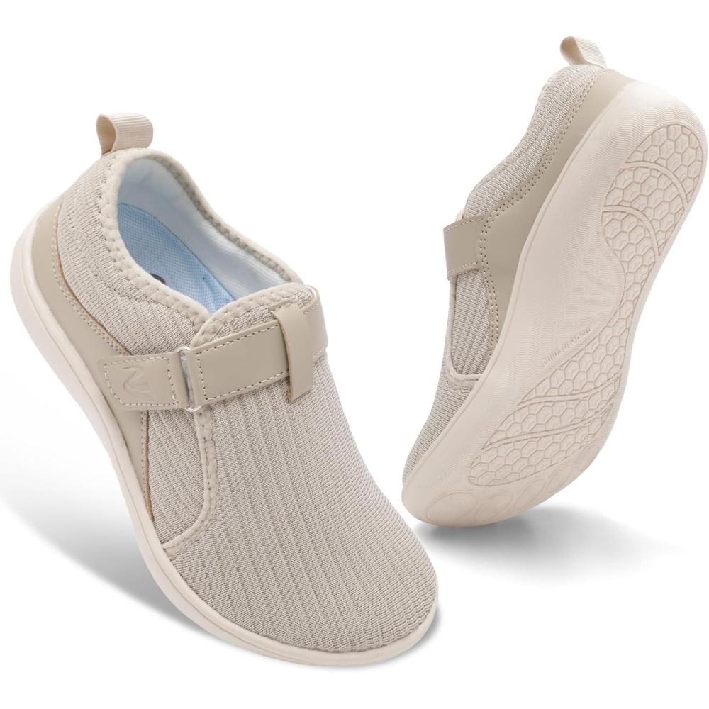 imageSpesoul Wide Womens Walking Shoes Adjustable Diabetic Shoes Breathable Zero Drop Barefoot Shoe Neuropathy Edema Nursing Shoe Wide Width SneakersBeige