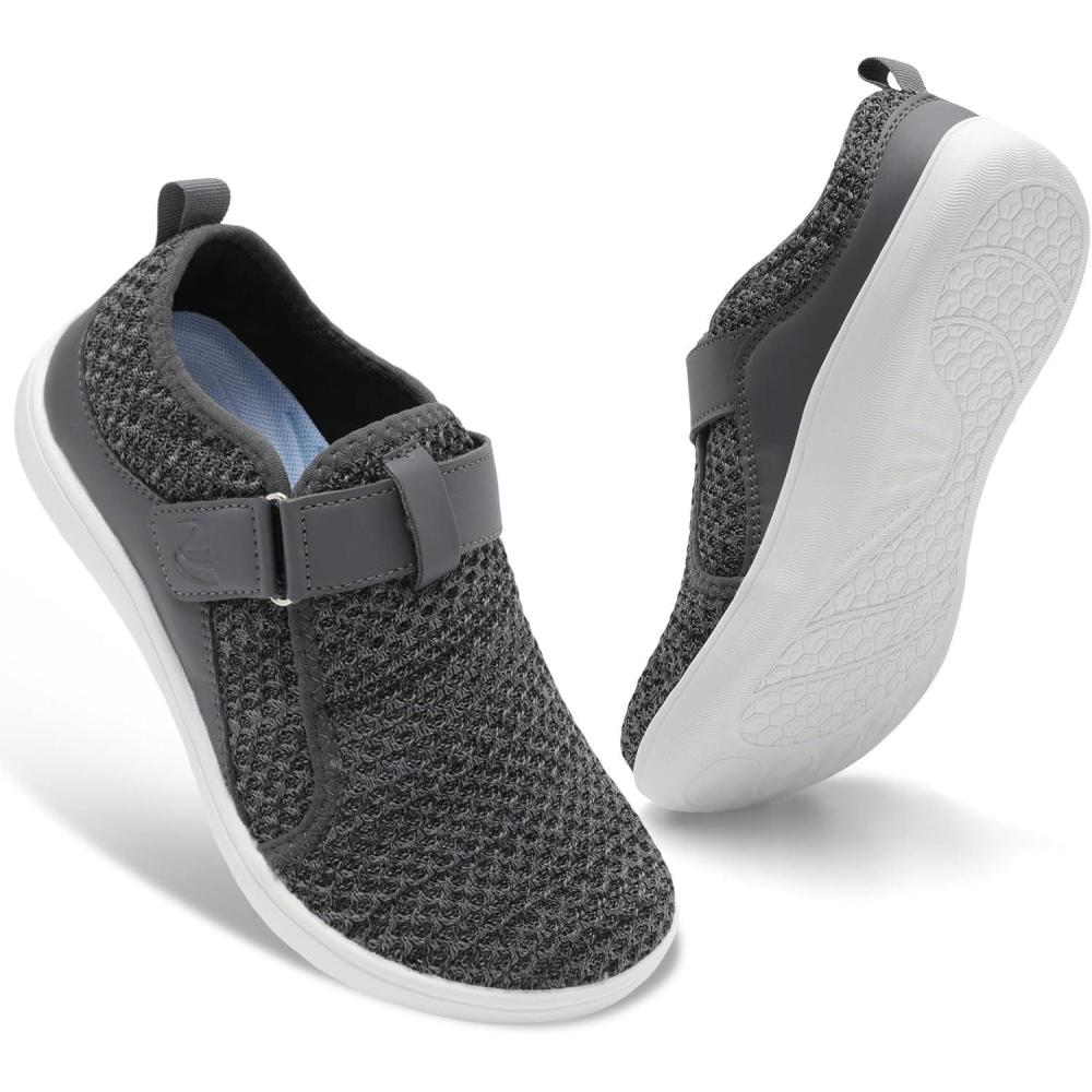 imageSpesoul Wide Womens Walking Shoes Adjustable Diabetic Shoes Breathable Zero Drop Barefoot Shoe Neuropathy Edema Nursing Shoe Wide Width SneakersFl Grey