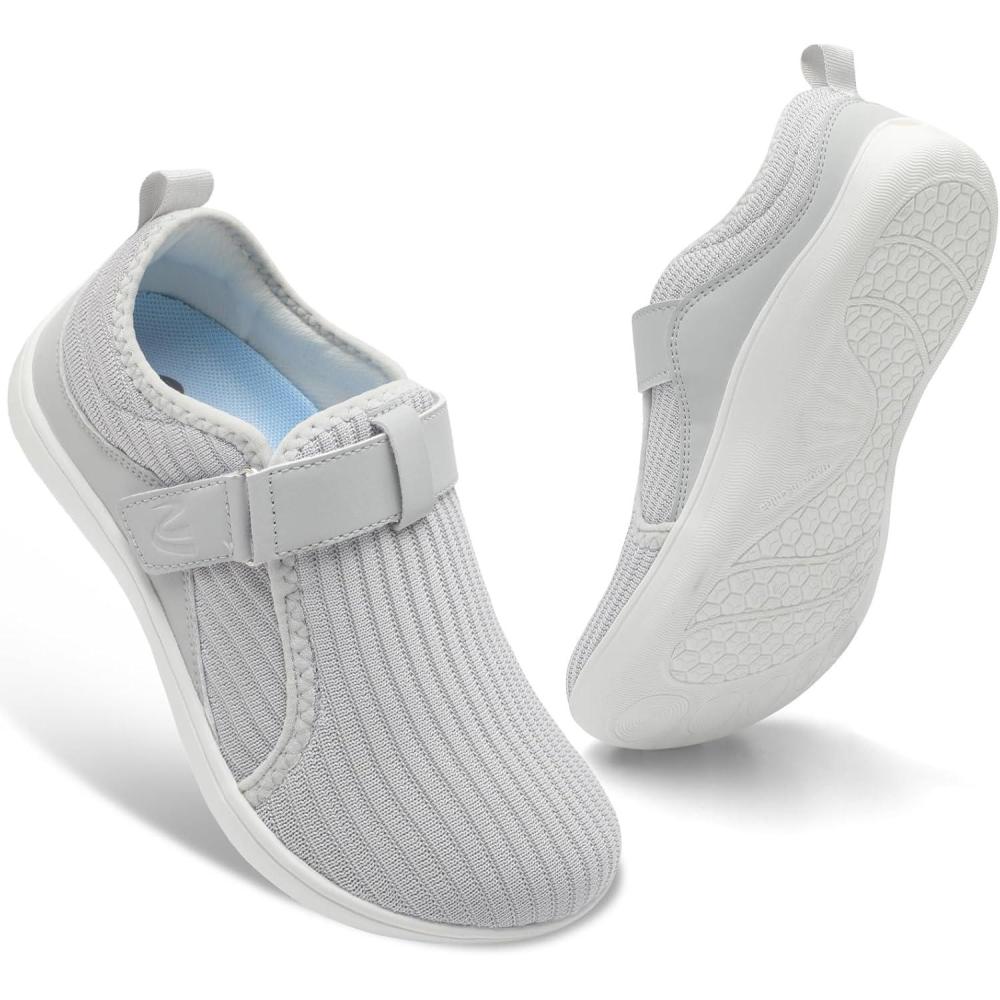 imageSpesoul Wide Womens Walking Shoes Adjustable Diabetic Shoes Breathable Zero Drop Barefoot Shoe Neuropathy Edema Nursing Shoe Wide Width SneakersLight Grey