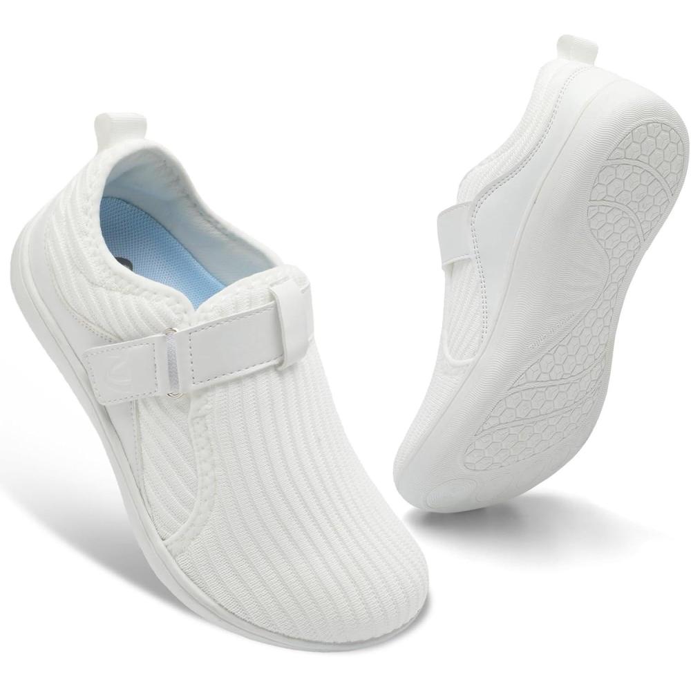 imageSpesoul Wide Womens Walking Shoes Adjustable Diabetic Shoes Breathable Zero Drop Barefoot Shoe Neuropathy Edema Nursing Shoe Wide Width SneakersWhite