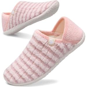 Spesoul Fuzzy House Slippers for Women Men Indoor Closed Back Lightweight Cozy Faux Furry Lining Barefoot House Shoes Slipper Socks for Bedroom Home Office Yoga Outdoor Walking Shoes(Ty1 Stripepink)