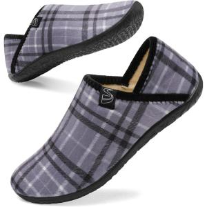 Spesoul Fuzzy House Slippers for Women Men Indoor Closed Back Lightweight Cozy Faux Furry Lining Barefoot House Shoes Slipper Socks for Bedroom Home Office Yoga Outdoor Walking Shoes(Ty2 Stripegrey)