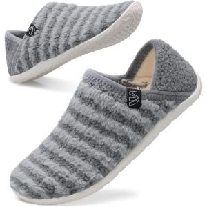 Spesoul Fuzzy House Slippers for Women Men Indoor Closed Back Lightweight Cozy Faux Furry Lining Barefoot House Shoes Slipper Socks for Bedroom Home Office Yoga Outdoor Walking Shoes(Ty1 Stripegrey)