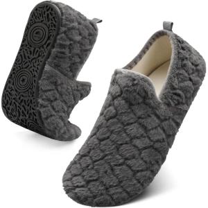 Spesoul Slippers for Women Men Furry Indoor House Shoes Soft Rubber Sole Slipper Socks Slip On House Slippers for Bedroom Home Office Travel Yoga(Ty1 Grey)