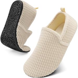 Spesoul Slippers for Women Men Furry Indoor House Shoes Soft Rubber Sole Slipper Socks Slip On House Slippers for Bedroom Home Office Travel Yoga(Ty2 Beige)