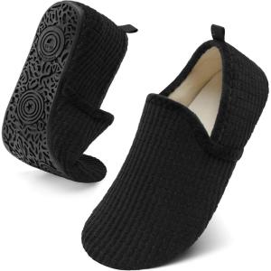 Spesoul Slippers for Women Men Furry Indoor House Shoes Soft Rubber Sole Slipper Socks Slip On House Slippers for Bedroom Home Office Travel Yoga(Ty2 Black)
