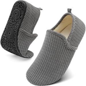 Spesoul Slippers for Women Men Furry Indoor House Shoes Soft Rubber Sole Slipper Socks Slip On House Slippers for Bedroom Home Office Travel Yoga(Ty2 Grey)