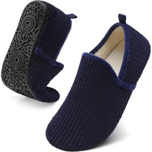 Spesoul Slippers for Women Men Furry Indoor House Shoes Soft Rubber Sole Slipper Socks Slip On House Slippers for Bedroom Home Office Travel Yoga(Ty2 Navy)