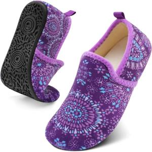 Spesoul Slippers for Women Men Furry Indoor House Shoes Soft Rubber Sole Slipper Socks Slip On House Slippers for Bedroom Home Office Travel Yoga(Ty7 Paboxipurple)