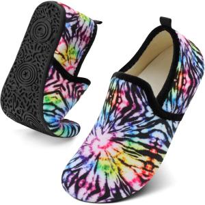 Spesoul Slippers for Women Men Furry Indoor House Shoes Soft Rubber Sole Slipper Socks Slip On House Slippers for Bedroom Home Office Travel Yoga(Ty7 Tiedyeblack)