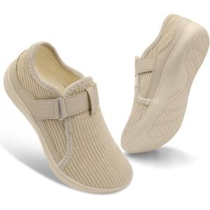 Spesoul Wide Womens Slippers Adjustable House Shoes Indoor Outdoor Barefoot Slippers Cozy Walking Shoe Swollen Edema Diabetic Shoes(Beige)