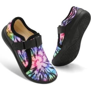Spesoul Wide Womens Slippers Adjustable House Shoes Indoor Outdoor Barefoot Slippers Cozy Walking Shoe Swollen Edema Diabetic Shoes(Color Black)