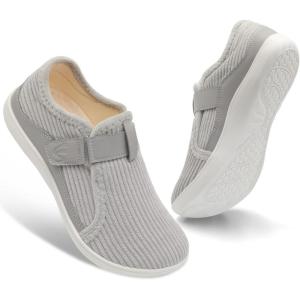 Spesoul Wide Womens Slippers Adjustable House Shoes Indoor Outdoor Barefoot Slippers Cozy Walking Shoe Swollen Edema Diabetic Shoes(Light Grey)