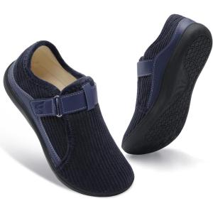 Spesoul Wide Womens Slippers Adjustable House Shoes Indoor Outdoor Barefoot Slippers Cozy Walking Shoe Swollen Edema Diabetic Shoes(Navy)