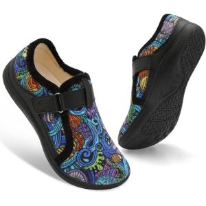 Spesoul Wide Womens Slippers Adjustable House Shoes Indoor Outdoor Barefoot Slippers Cozy Walking Shoe Swollen Edema Diabetic Shoes(Pa Navyfish)
