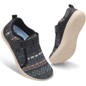 Spesoul Wide Womens Walking Shoes Adjustable Diabetic Shoes Breathable Zero Drop Barefoot Shoe Neuropathy Edema Nursing Shoe Wide Width Sneakers(Boxi Black)