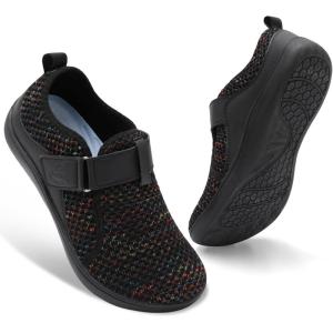 Spesoul Wide Womens Walking Shoes Adjustable Diabetic Shoes Breathable Zero Drop Barefoot Shoe Neuropathy Edema Nursing Shoe Wide Width Sneakers(Color Black)