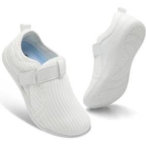 Spesoul Wide Womens Walking Shoes Adjustable Diabetic Shoes Breathable Zero Drop Barefoot Shoe Neuropathy Edema Nursing Shoe Wide Width Sneakers(White)
