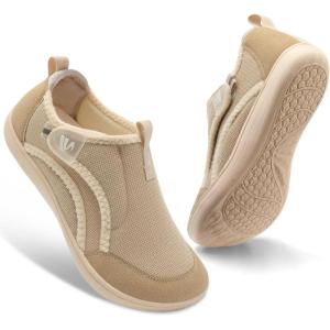 Spesoul Womens Slippers Adjustable Wide Diabetic Shoes Swollen Edema House Slipper Indoor Outdoor Slippers Barefoot House Shoes Cozy Walking Shoe for Bedroom Office Travel(Beige)