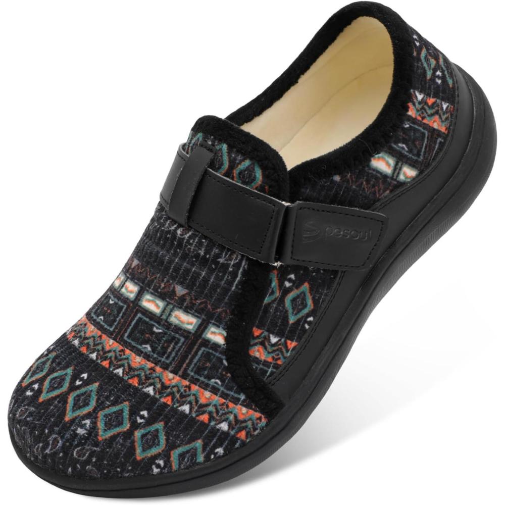 imageSpesoul Mens Wide Slippers Rubber Sole House Slippers Adjustable Diabetic Shoes Swollen Edema House Shoes for Indoor Outdoor WalkingBoxi Black