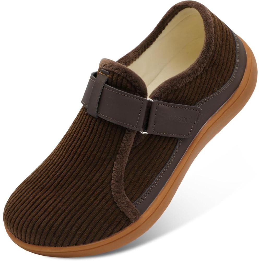 imageSpesoul Mens Wide Slippers Rubber Sole House Slippers Adjustable Diabetic Shoes Swollen Edema House Shoes for Indoor Outdoor WalkingBrown
