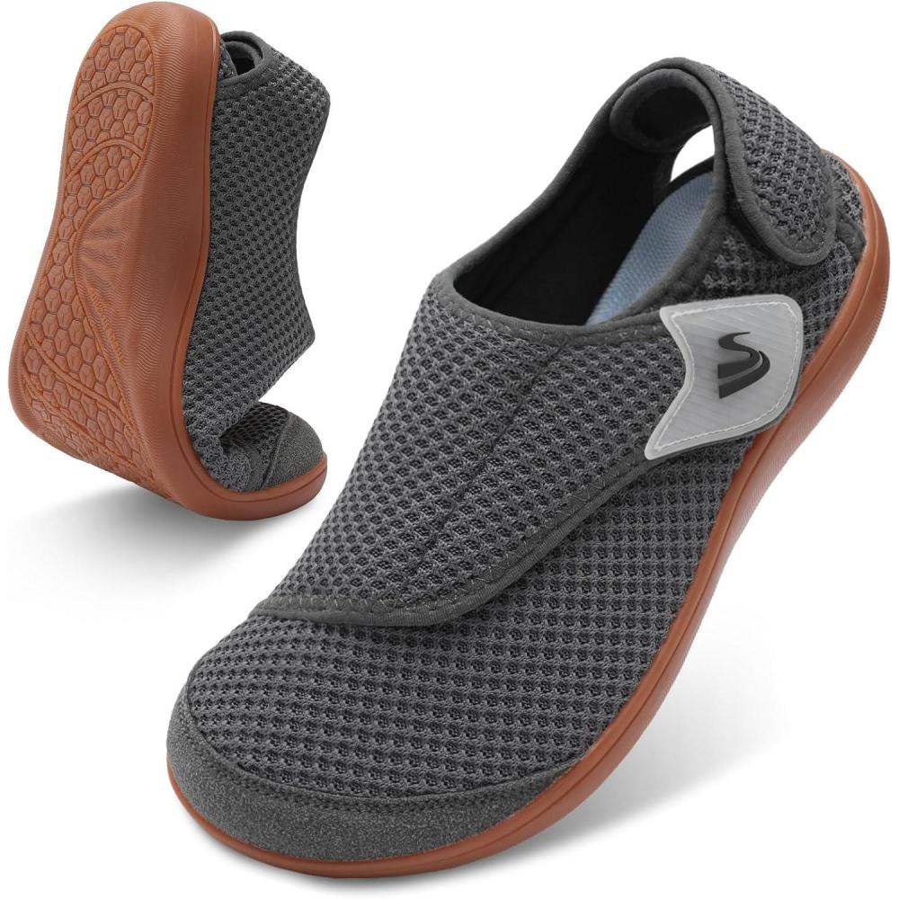 imageSpesoul Wide Diabetic Slippers for Men Adjustable Mens Diabetic Shoes Slip On Orthopedic Walking Shoes Recovery Sandals for Swollen Edema FeetDarkgrey