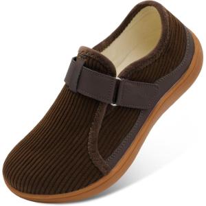 Spesoul Mens Wide Slippers Rubber Sole House Slippers Adjustable Diabetic Shoes Swollen Edema House Shoes for Indoor Outdoor Walking(Brown)