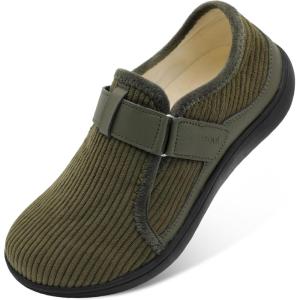 Spesoul Mens Wide Slippers Rubber Sole House Slippers Adjustable Diabetic Shoes Swollen Edema House Shoes for Indoor Outdoor Walking(Deep Green)