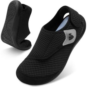 Spesoul Wide Diabetic Slippers for Men Adjustable Mens Diabetic Shoes Slip On Orthopedic Walking Shoes Recovery Sandals for Swollen Edema Feet(Black)
