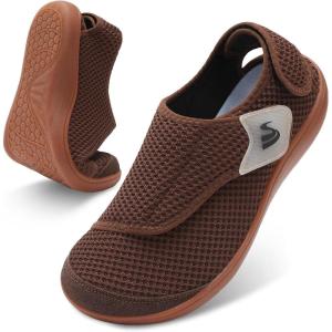 Spesoul Wide Diabetic Slippers for Men Adjustable Mens Diabetic Shoes Slip On Orthopedic Walking Shoes Recovery Sandals for Swollen Edema Feet(Brown)