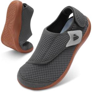 Spesoul Wide Diabetic Slippers for Men Adjustable Mens Diabetic Shoes Slip On Orthopedic Walking Shoes Recovery Sandals for Swollen Edema Feet(Darkgrey)