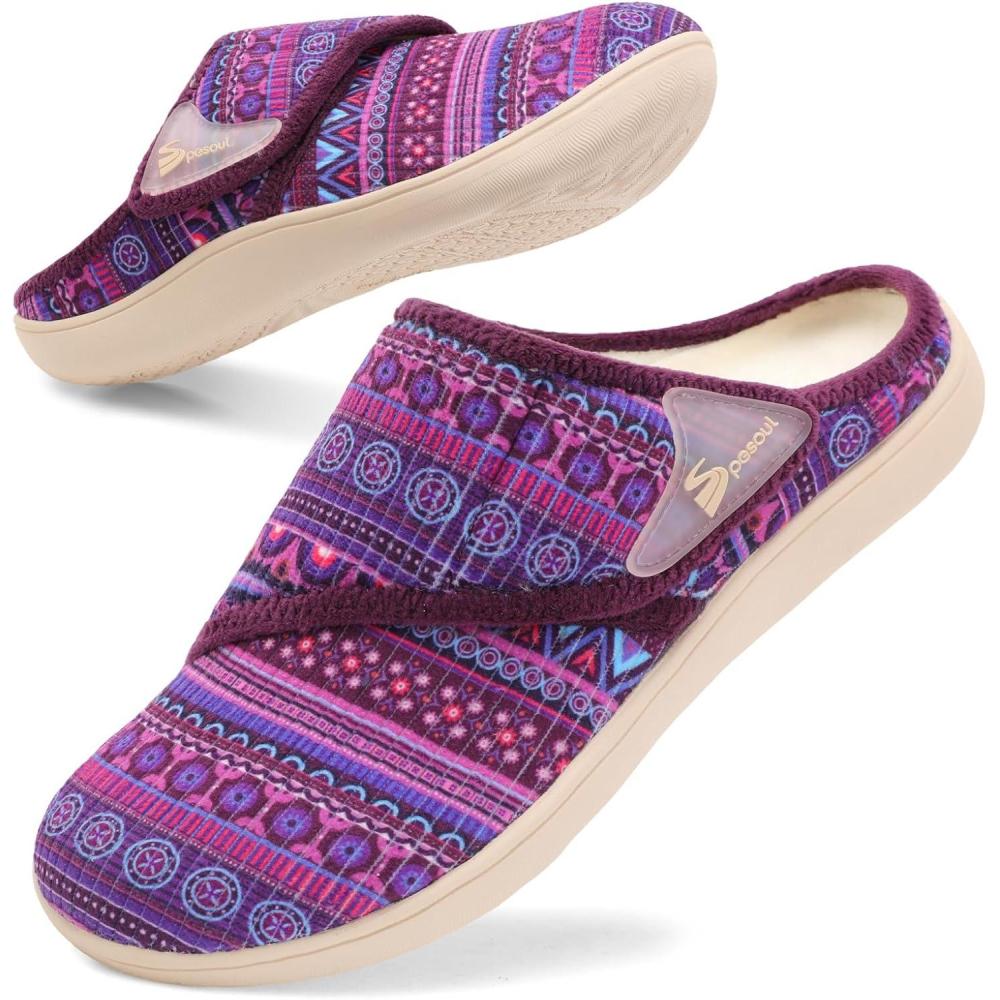 imageSpesoul Wide Womens Slippers Adjustable Diabetic Shoes Fuzzy Rubber Soles House Shoes Indoor Outdoor Slippers for Home Bedroom Swollen Edema FeetBoxipurple