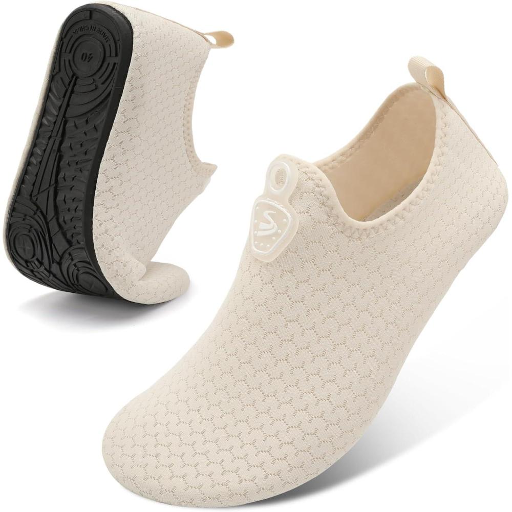 imageSpesoul Womens Mens Water Shoes Quick Dry Beach Swim Shoes Barefoot Aqua Socks Outdoor Sand Socks for Pool River DivingSolid Beige