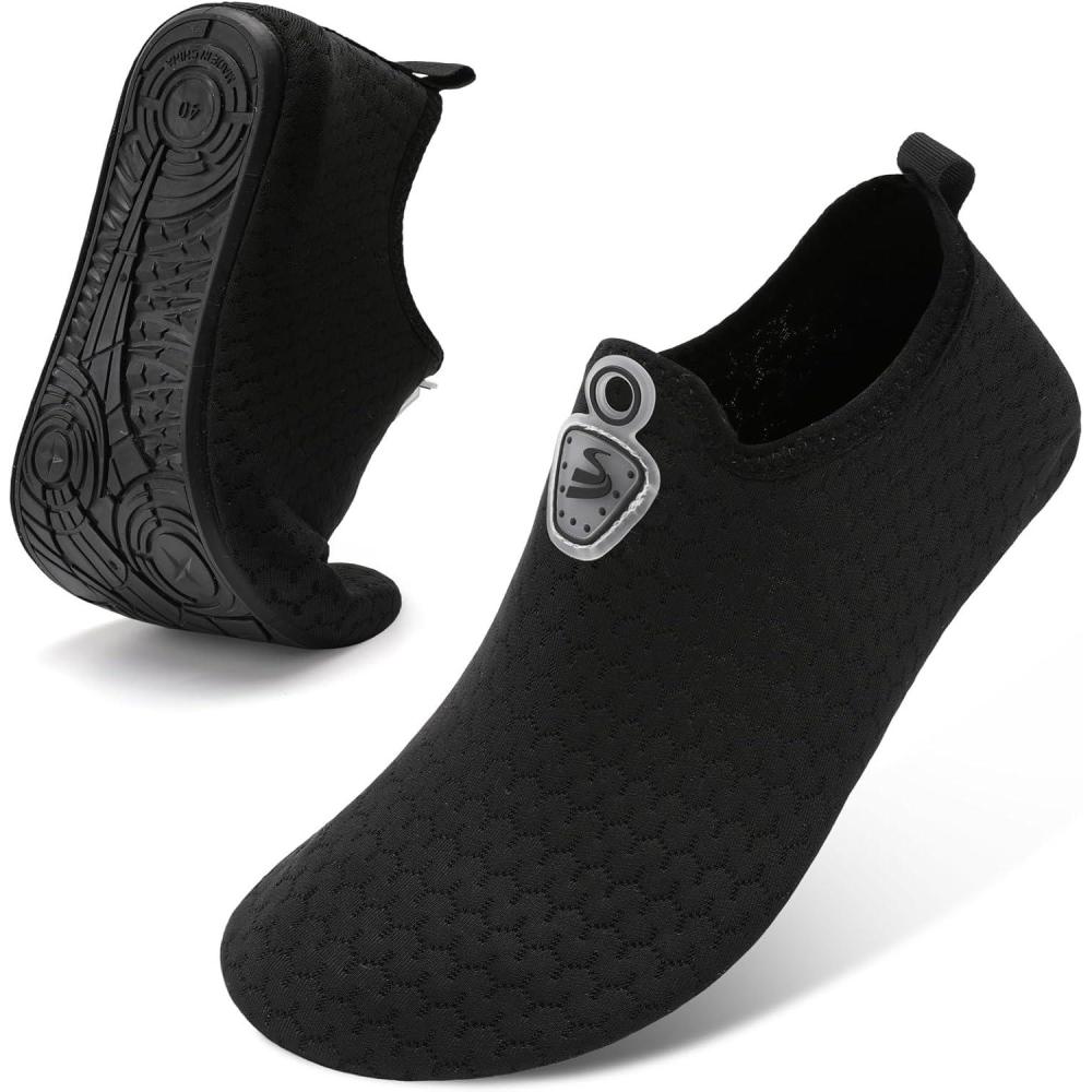 imageSpesoul Womens Mens Water Shoes Quick Dry Beach Swim Shoes Barefoot Aqua Socks Outdoor Sand Socks for Pool River DivingSolid Black