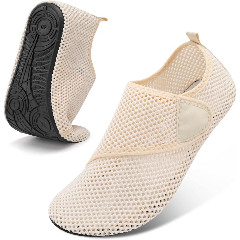 imageSpesoul Womens Mens Water Shoes Quick Dry Beach Swim Shoes Barefoot Aqua Socks Outdoor Sand Socks for Pool River DivingVel Beige