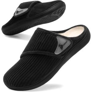 Spesoul Wide Womens Slippers Adjustable Diabetic Shoes Fuzzy Rubber Soles House Shoes Indoor Outdoor Slippers for Home Bedroom Swollen Edema Feet(Black)
